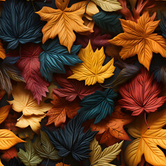 realisitc autumn leaves pattern top view. Seamless Pattern. Generative AI