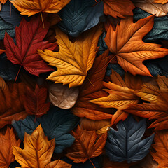 Realisitc maple autumn leaves pattern top view. Seamless Pattern. Generative AI