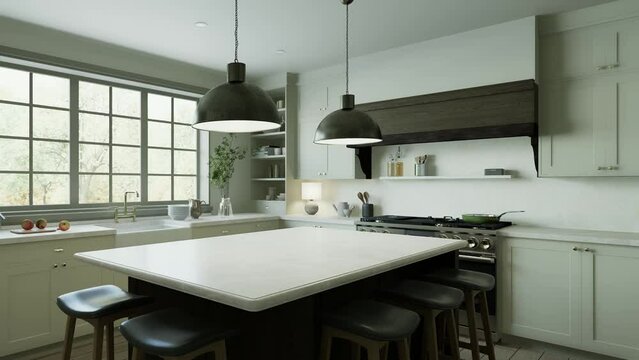 Beautiful bright kitchen in a new luxury home in a traditional style.