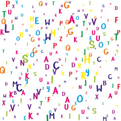 Flying latin letters. Colorful childish scattered