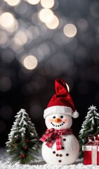 Fototapeta na wymiar christmas tree with gifts and snowman