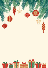 Design title background decorated with Christmas ornaments and various presents