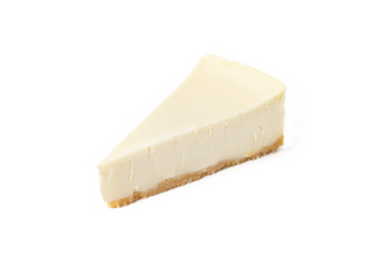 Slice of classical cheesecake new york vanilla on white background isolated top view