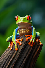 Frog on top of bamboo, red-eyed tree frog