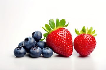 fresh strawberries and blueberries isolated on white background