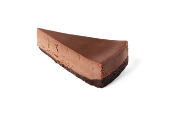 Slice of chocolate cheesecake on white or invisible background isolated