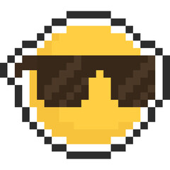 Pixel art cartoon sun character wearing sunglasses