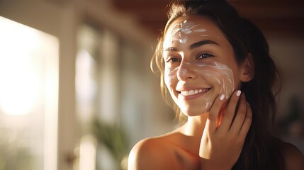 Young beautiful woman with cream - obrazy, fototapety, plakaty