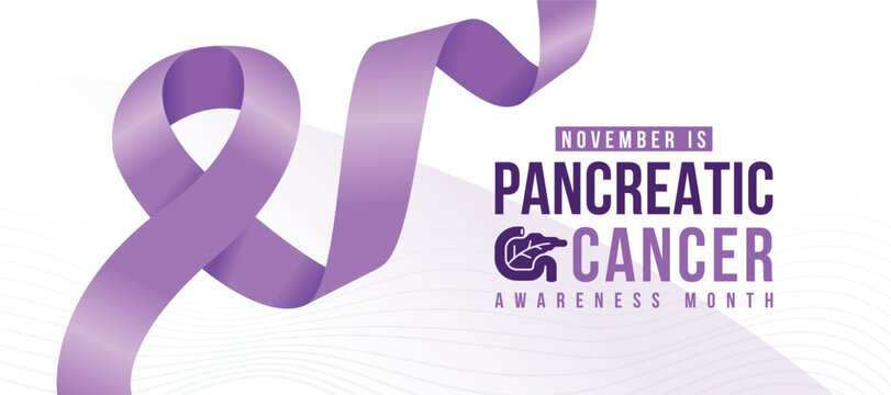Pancreatic cancer awareness month - Text with Pancreatic sign and purple ribbon awareness vector design