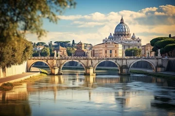 Fototapeten View of the Vatican with bridges over the River Tiber in Rome, Italy © Fabio