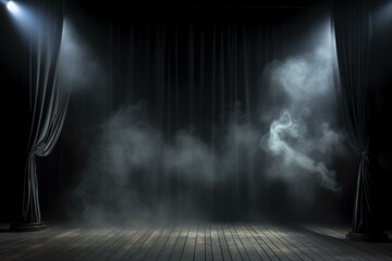 Curtain stage with smoky backdrop. Generative AI - obrazy, fototapety, plakaty