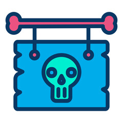 Lineal color Skull Sign Board icon
