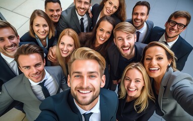 Fototapeta premium Photo of positive man woman business selfie wear formal outfit in workplace workstation.