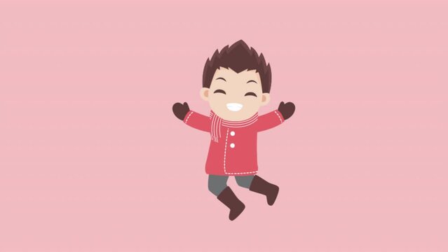 A boy characters cartoon animation for celebrating greeting Merry Christmas
