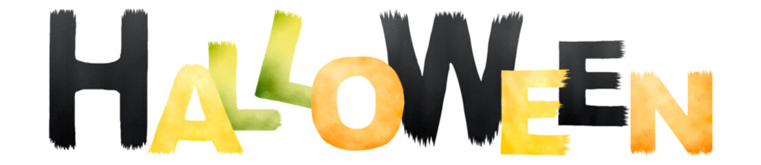 Halloween vector banner for print. Colorful Letter banner include black, orange, yellow, green letters. Template for greeting cards, invitation, autumn mood decoration, greeting design, print, sticker