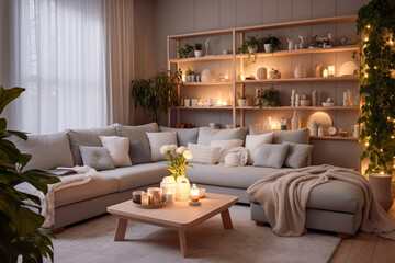 Modern minimalistic living room with sofa