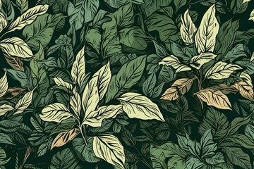 Continuous pattern featuring lush green foliage. Generative AI