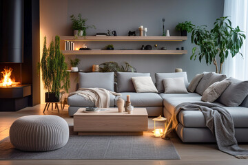 Modern minimalistic living room with sofa