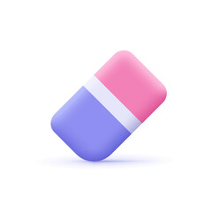 Eraser stationery tool, school rubber. Education, office concept. 3d vector icon. Cartoon minimal style.