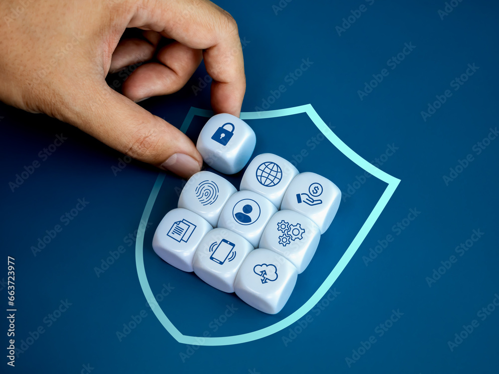 Poster personal data protection and cyber security network system of internet technology concepts. secure l