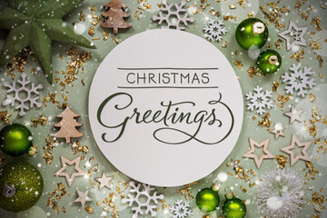 Text Christmas Greetings, Green Christmas Decor, Snow
