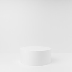 Abstract white scene with one round podium mockup. Template for presentation cosmetic products, goods, advertising, design, sale, text, display, showing in minimalism style.