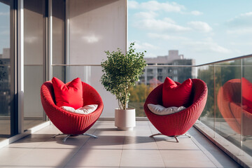 Modern balcony interior design with heart chairs
