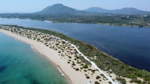  Korission lake with Halikounas and Paralia Chalikounas Beaches Kerkira Corfu Greece Aerial