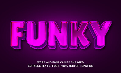 Funky editable text  effect template, 3d bold purple glossy style typeface, premium vector