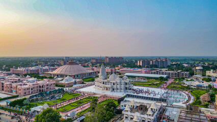 Prem Mandir aerial view from my dji mini 3pro drone, This Hindu temple in Vrindavan, Mathura,...