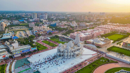 Prem Mandir aerial view from my dji mini 3pro drone, This Hindu temple in Vrindavan, Mathura,...