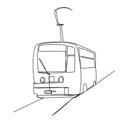 an old electric tram. vector contour image of urban transport. retro transport. one line