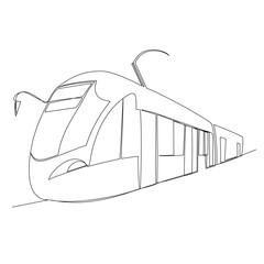 modern electric tram. vector contour image of urban transport. development of green energy. one line