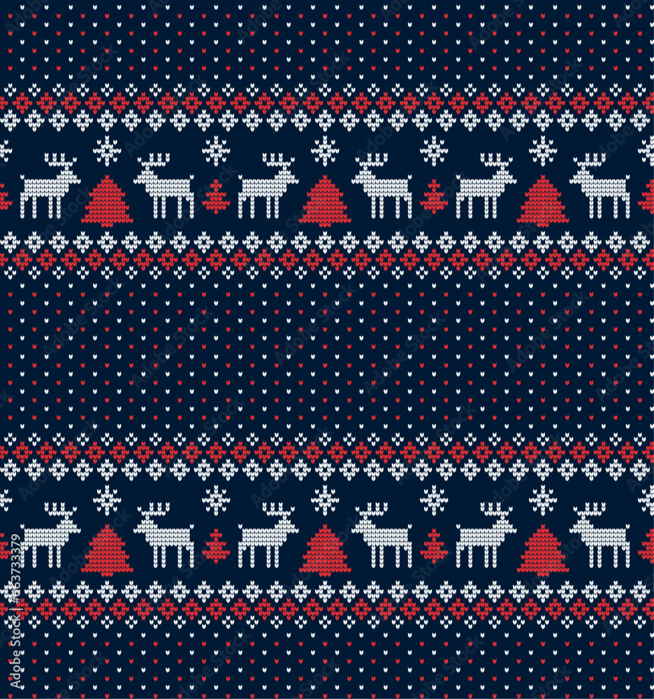 Canvas Prints Knitted Christmas and New Year pattern Norwegian style , illustration