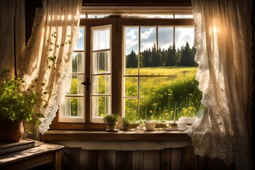 a presentation of spring season through a window