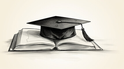 book sketch with black graduation cap.generative ai - obrazy, fototapety, plakaty