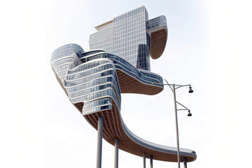 absurd building skyscraper in animal shape in the city, Organic modernist architecture illustration