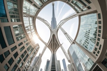 absurd building skyscraper unreal shape in the city, Organic modernist architecture illustration