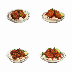 set of rendang watercolor illustrations for printing on baby clothes, pattern, sticker, postcards, print, fabric, and books