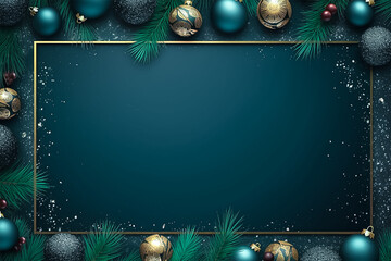 Christmas frame with pine leaf and ornament balls in luxury color.