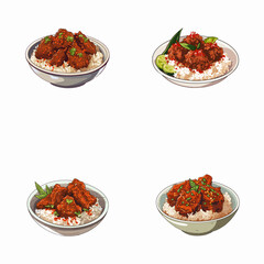 set of rendang watercolor illustrations for printing on baby clothes, pattern, sticker, postcards, print, fabric, and books