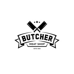 Butcher meat shop logo ribbon
