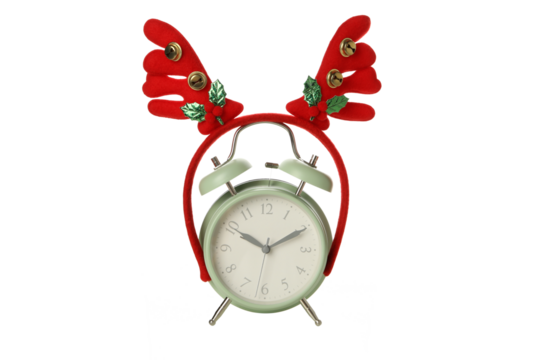 PNG,Clock with deer horns, isolated on white background