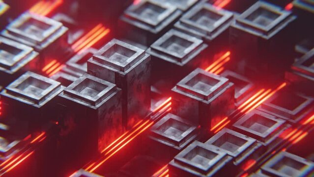 Loop Squares and lines in dark red and silver