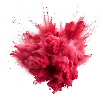 Red smoke powder splash explosion isolated, Generative AI