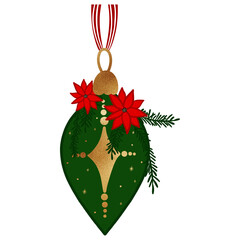 Green Christmas Ornament With Flowers