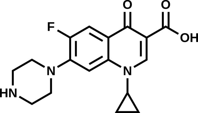 Ciprofloxacin structural formula, vector illustration