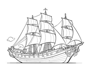 Coloring book for children, transport, ship close-up.