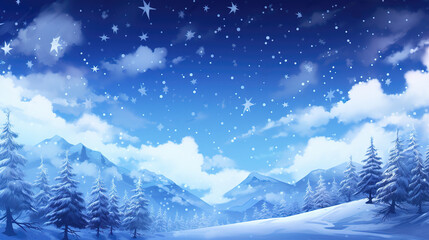 a big blue sky in winter, wonderful anime wallpaper