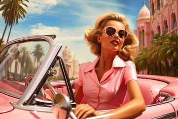 Fototapeten a 1950s movie stars behind the  open top roadster © ZoomTeam